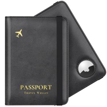 Imagem de Porta-Passaportes Stouchi com AirTag e Bloqueio RFID - Couro PU Preto