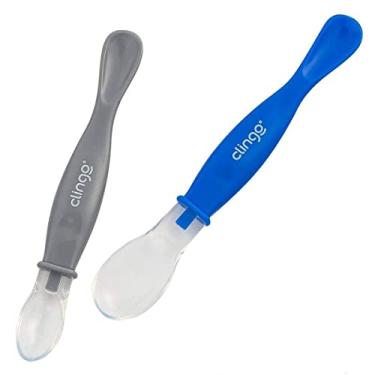 Imagem de Colher Silicone Ponta Dupla Colors Azul - 2 Unid, Clingo, Azul/Cinza