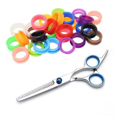 Imagem de Honbay 28 peças de tesouras de silicone macio, anéis de dedo, inserções, cisalhamento, inserções de polegar, anel, protetor de dedo, acessórios para tesouras de corte de cabelo de barbeiro para cães,