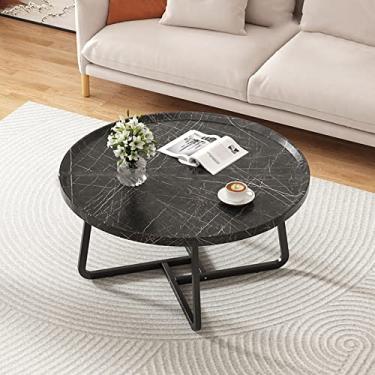 Imagem de Mesa de centro industrial redonda - Mesas de centro para sala de estar moderna mesa de chá, mesa central para sala de estar, mesas de jantar para espaços pequenos, preta, 70 x 70 x 46 cm