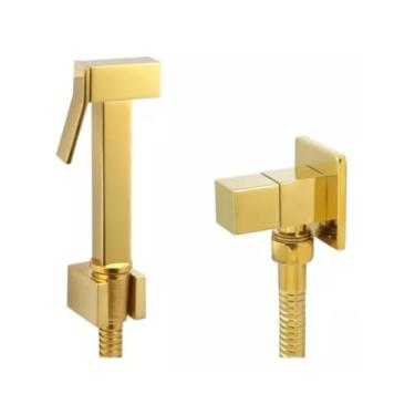 Imagem de Ducha Higiênica de Metal Dourada, Instalação de Parede, 1,2m de Mangueira, com Suporte ABS