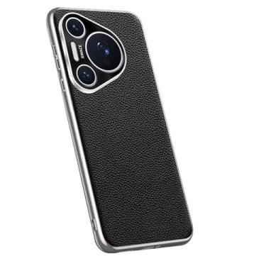 Imagem de LYJSMGZ Capa de revestimento para Huawei Pura 70 Ultra/70 Pro/70 Pro+/70, textura de lichia, capa fina, furo de precisão, capa de proteção de lente, preta, 70 Ultra