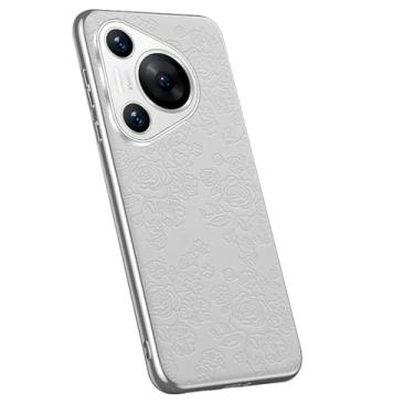Imagem de LYJSMGZ Capa clássica para Huawei Pura 70 Ultra/70 Pro/70 Pro+/70, capa de proteção contra choque de couro galvanizado em relevo, branca, 70 Pro+