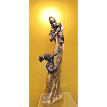 Imagem de Estatua africana dourada crianças resina decorativo 28cm - Zona Livre