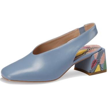 Imagem de TDD Sandálias gladiadoras grossas femininas de verão elegantes salto alto bico quadrado bloco sandalias para mujer dedo aberto tiras de couro sintético exterior senhoras casamento 7,6 cm sandálias, E