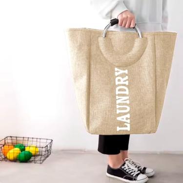 Imagem de Cesto Organizador Bolsa Dobrável com Alça Para Lavanderia Compacto e Portátil para Roupas Sujas com Alças Reforçadas MARROM