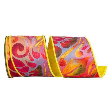 Imagem de Reliant Ribbon Bright Batik Deluxe Dupioni Backed Fita de borda com fio, amarelo
