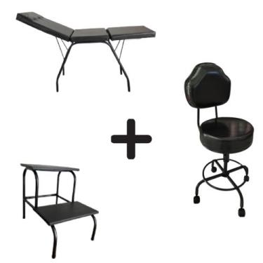 Imagem de kit maca portátil + escada + cadeira mocho c/ regulagem - HENVIFER