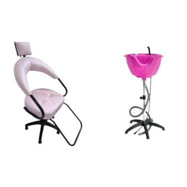 Imagem de Kit Rosa Lavatório Portátil + Cadeira Futurama Salão Escova - HENVIFER