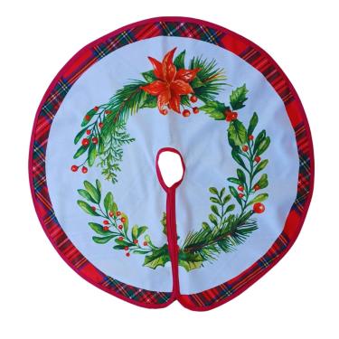 Imagem de Saia Para Árvore de Natal Azevinho/Bico de Papagaio 60cm Estampada - Poliéster.