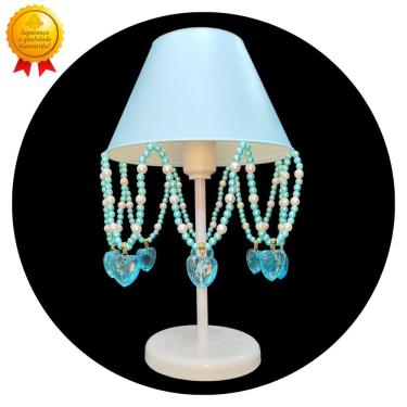 Imagem de Luminária Infantil Pérolas Abajur para Mesa de Cabeceira Decoração Quarto de Bebê Menino Azul Bebê 17x30cm