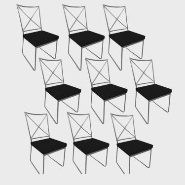 Imagem de Kit 09 Cadeiras Sala de Jantar Escritório Office Clark Industrial Ferro Cinza Suede Preto - Ahz Móveis