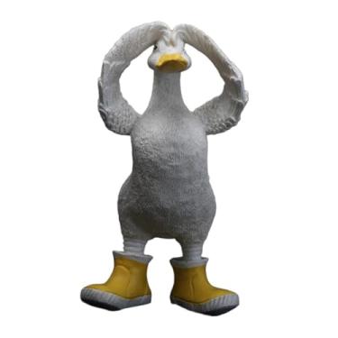 Imagem de FLCPJGV Estátua de pato estatueta de pato artesanato decorativo de escultura de animais Ornamento de resina, em Pé 11cmx21cm