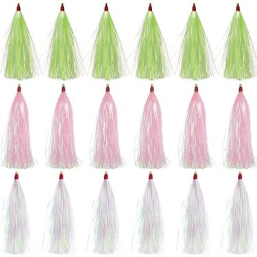 Imagem de Kit de pesca Bucktail Teasers, 18 peças Mylar Flash Teaser Cauda Teaser Iscas Mylar Bucktail Saias Bucktail para plataforma de linguado água salgada 3 cores
