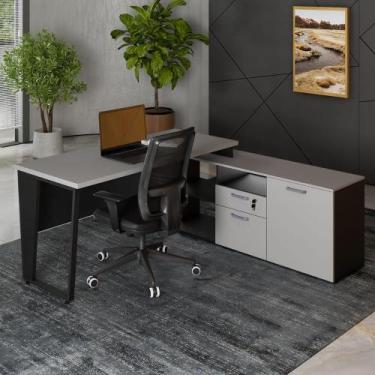 Imagem de Mesa L Escritório 150cm com Armário Lateral Pé Metal F5 - F5 Office G,