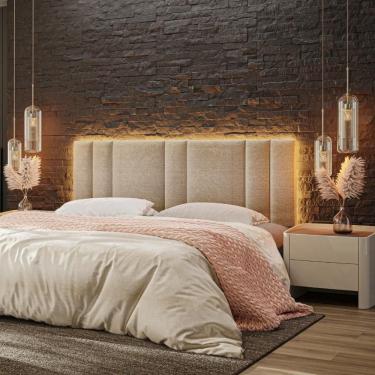 Imagem de Cabeceira King Estofada Com Led Linho Bege