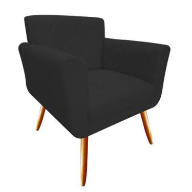 Imagem de Poltrona Decorativa Sabrina Couro Preto Pés Madeira Ms Decor - Mansão 