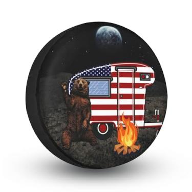 Imagem de Aocster Capa de pneu sobressalente para trailer, trailer, SUV, veículo off-road, campista, caminhões, proteção solar à prova d'água preta (espaço e urso, 35.6 cm para pneu diâmetro 23,62"-27,16"/60-69