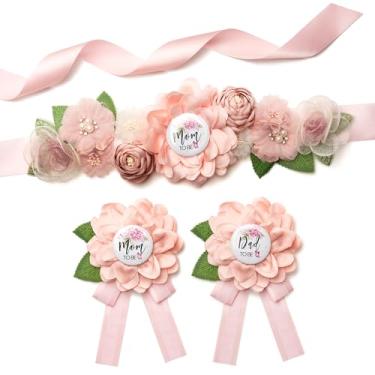 Imagem de Noah Baby Conjunto De Broches Para Faixa Floral Maternidade, Futura Mamãe E Futuro Papai, Com Flor Rosa Vestido Acessórios Fotos Gravidez, Decoração Revelação Gênero, Chá Bebê Aniversário Mulheres