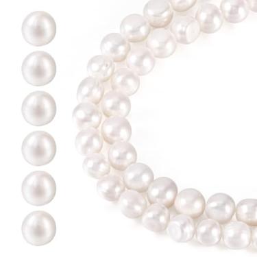 Imagem de KISSITTY 52 peças de pérolas de água doce cultivadas naturais pérolas reais redondas soltas espaçadoras contas fio com orifício para artesanato faça você mesmo colar, pulseiras, brincos, joias