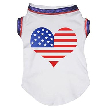 Imagem de Petitebella Camiseta para cachorro com bandeira dos EUA e coração (branca, pequena)