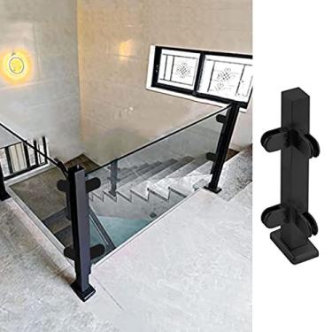Imagem de Balaustradas postes de corrimão de vidro quadrados, poste de corrimão de vidro de montagem lateral preto, braçadeira de poste de corrimão de cerca de piscina de vidro de aço inoxidável, kit