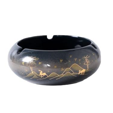Imagem de Cinzeiros de mesa vintage de cerâmica cinzeiro de mesa retro para fumar para homens mulheres para uso doméstico escritório ornamentos (Size: L)