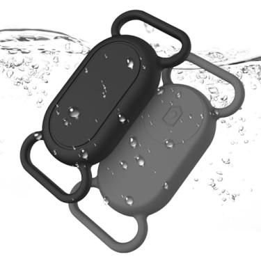 Imagem de Pacote com 2 suportes de coleira de cachorro para Samsung Galaxy SmartTag2, capa de silicone à prova d'água antiperda para Galaxy Smart Tag 2 para coleiras de cães de estimação (preto + cinza)