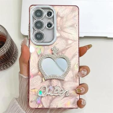 Imagem de Capa traseira rígida com glitter e laser espelhado (para Galaxy A56/rosa pena)