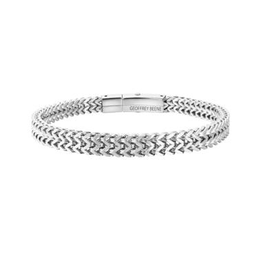 Imagem de Geoffrey Beene Pulseira masculina de aço inoxidável com corrente de dois fios, fecho de caixa, 8"Inches Length, Aço inoxidável, Sem Pedra Preciosa