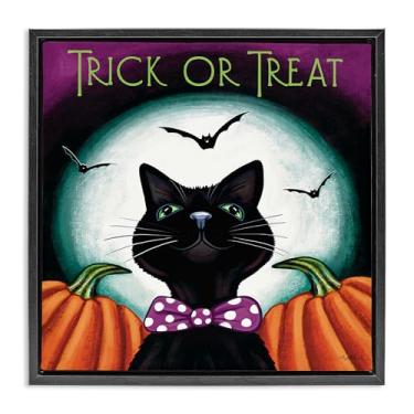 Imagem de Stupell Industries Arte de parede em tela flutuante com moldura preta de gato Trick Or Treat Design por Elizabeth Tyndall, 63 x 63 cm