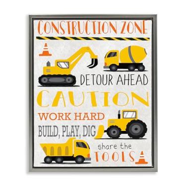 Imagem de Stupell Industries Construction Zone Ahead arte de parede em tela flutuante com moldura cinza, design de Elizabeth Tyndall, 64 x 78 cm