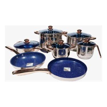Imagem de Jogo De Panelas Alemã - Aço Cirúrgico 23 Peças - Luxo - Azul - alfasho