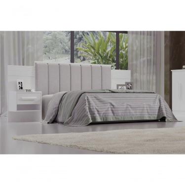 Imagem de Cabeceira Para Cama Queen Size Ripada Irís Estofada Com 2 Mesas De Cabeceira D` Doro Branco/ripado