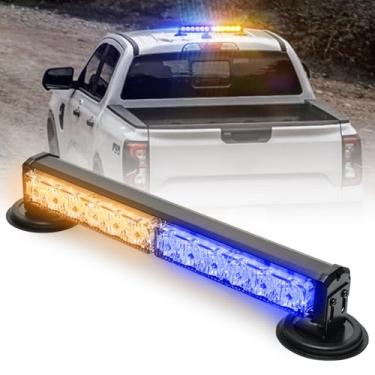 Imagem de BooYu Barra de luzes estroboscópicas de emergência policial alimentadas por bateria de 35,56 cm, luz de aviso de LED intermitente com base magnética para veículos policiais caminhões de bombeiros