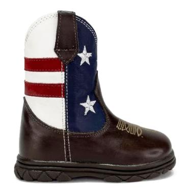 Imagem de Bota Infantil Bebe Texana Unissex Couro Peão Festa Junina (Marrom-Azul Branco, BR, Bebê, Numérico, 17)