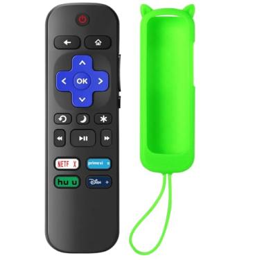 Imagem de SOTATOO Controle remoto de substituição para Roku TV com capa de silicone macio verde, controle remoto universal para Smart TVs TCL Roku/Hisense Roku/Sharp Roku/Philips Roku/Onn Roku Series (não para