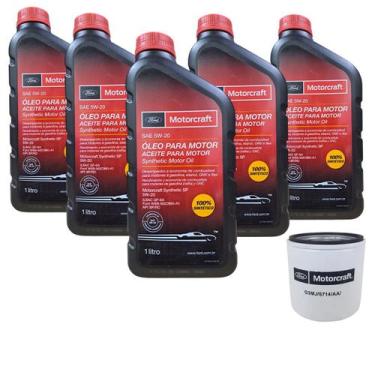 Imagem de Kit 5 Litros Óleo Lubrificante do Motor Motorcraft SAE 5W20 100% Sinté