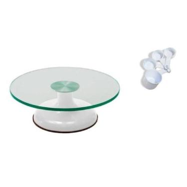Imagem de Bailarina Giratória Vidro Para Decorar Bolos Branca , Xicaras de Medid