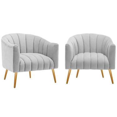 Imagem de Kit 2 Poltronas Decorativas Sala De Estar Recepção Senna Linho Cor Cinza Claro