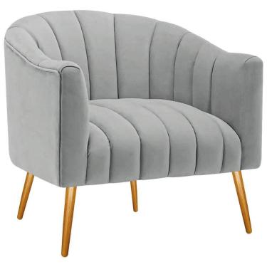 Imagem de Poltrona Decorativa Sala De Estar Recepção Senna Bouclé - Doce Sonho Móveis Cor Cinza