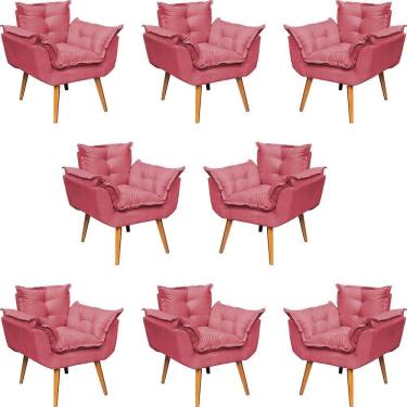 Imagem de Kit 8 Poltronas Decorativa Alice Pé Trapézio 30cm Castanho - Suede