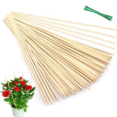 Imagem de 50 peças de estacas para plantas de bambu natural, suporte para plantas internas e externas, 45,7 cm, estacas de jardim resistentes de madeira para jardinagem floral, flores, bastão de artesanato