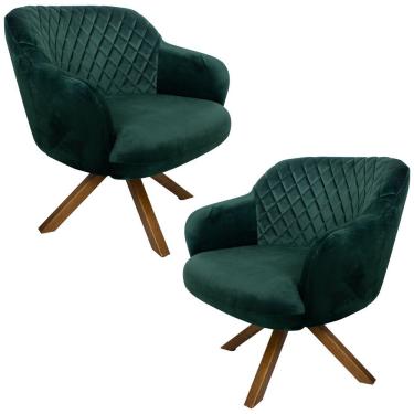 Imagem de Kit 2 Poltronas Kitana Pés Madeira Giratório Veludo Verde