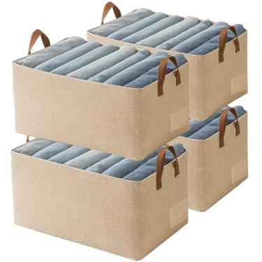 Imagem de AARAINBOW 4 peças organizador de roupas de armário com alça, caixa de armazenamento de tecido com moldura de aço cestas de armazenamento de prateleira empilháveis cestas de armazenamento dobráveis para organizar brinquedos de roupas, 23 L (4 bege)