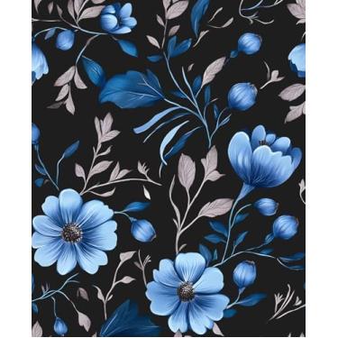 Imagem de VOLEAAR Papel de parede floral azul 43 cm x 93 cm, papel de parede boho para contato no quarto, sala de estar, cozinha, papel de parede removível vintage autoadesivo azul escuro