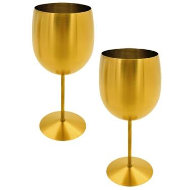 Imagem de Keiwhsly Conjunto de 2 taças de vinho de aço inoxidável douradas, taças de vinho inquebráveis de 335 g, taça de vinho de metal para atividades ao ar livre, festa, acampamento, piscina, ótimo para