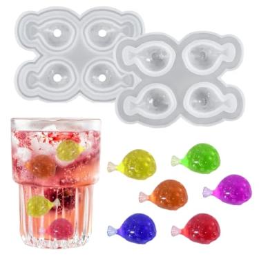 Imagem de FineInno Molde de cubo de gelo de peixe com 4 cavidades, bandeja de gelo animal de silicone 3D, formas de cubo de gelo de fácil liberação para resfriar uísque, coquetéis, suco, café