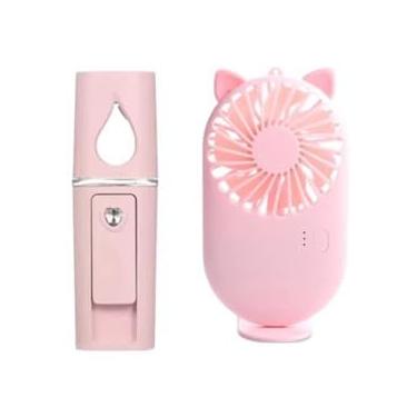 Imagem de Dispositivo 3 em 1: Mini Ventilador Portátil + Secador de Cabelo + Umidificador de Névoa Fina para Cabelo e Pele(kit Nano+ mini ventilador)