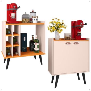 Imagem de Kit Aparador Adega Porta Garrafas Barzinho Buffet Multiuso 2 Portas Cantinho Café Prateleira Interna Organizadora - Lojas RPM